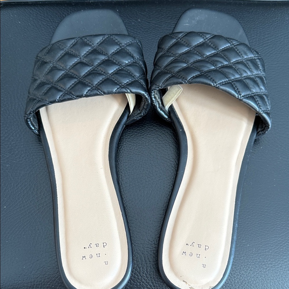 a new day Black Quilted Slide Sandals